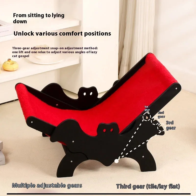 MW-054 wooden cat recliner bed with black and red bat Halloween design.