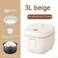 White or beige 3L multi-function rice cooker with black inner pot and included accessories