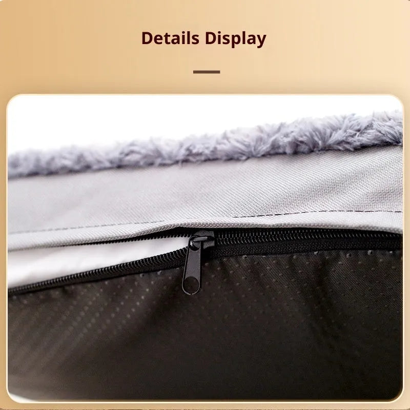 Dark gray embossed velvet pet mat on floor, with size and weight information