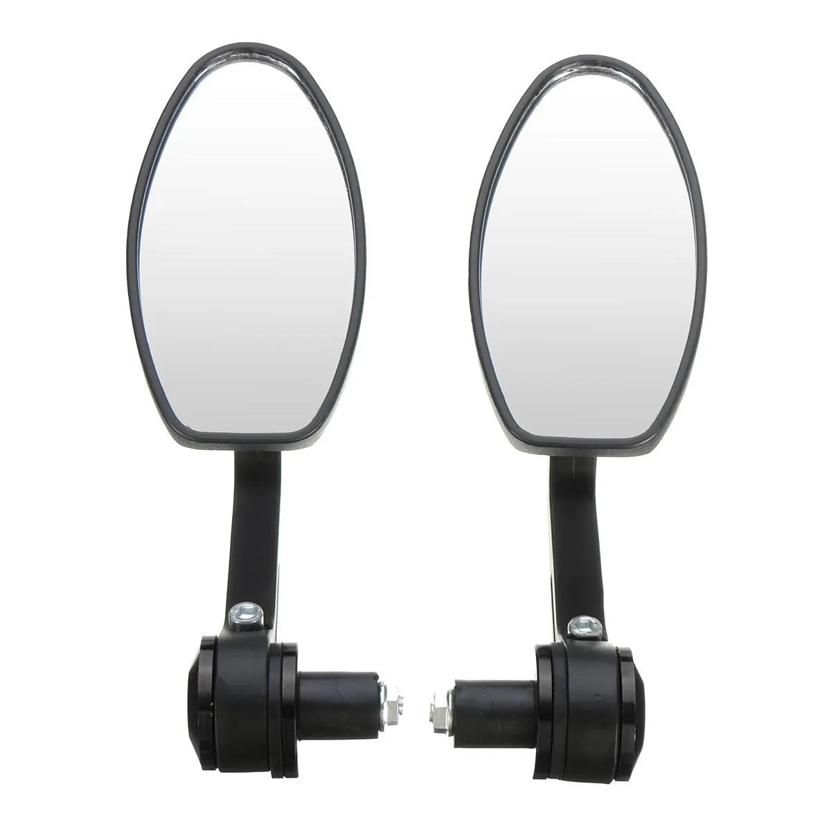 Pair of universal 7/8 inch motorcycle aluminium bar end rear view mirrors with anti-glare convex glass, 190mm length, on a black background