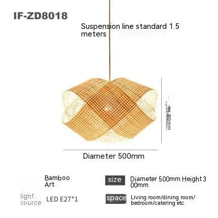 Bamboo woven rattan ceiling lamp with adjustable suspension in New Chinese style