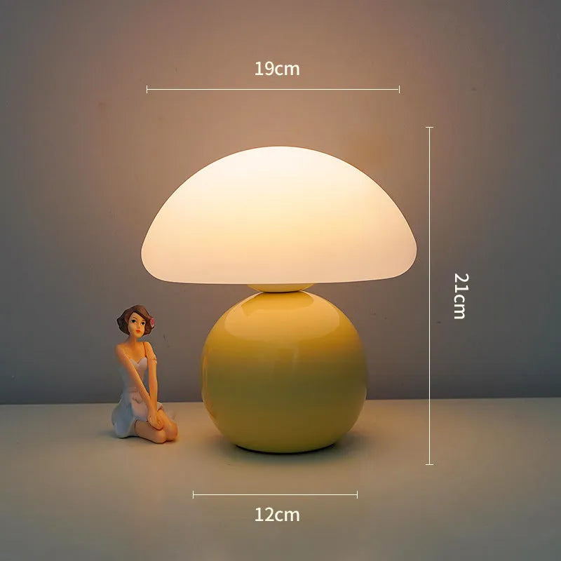 USB ceramic cream mushroom bedside table lamp with remote control in cream finish