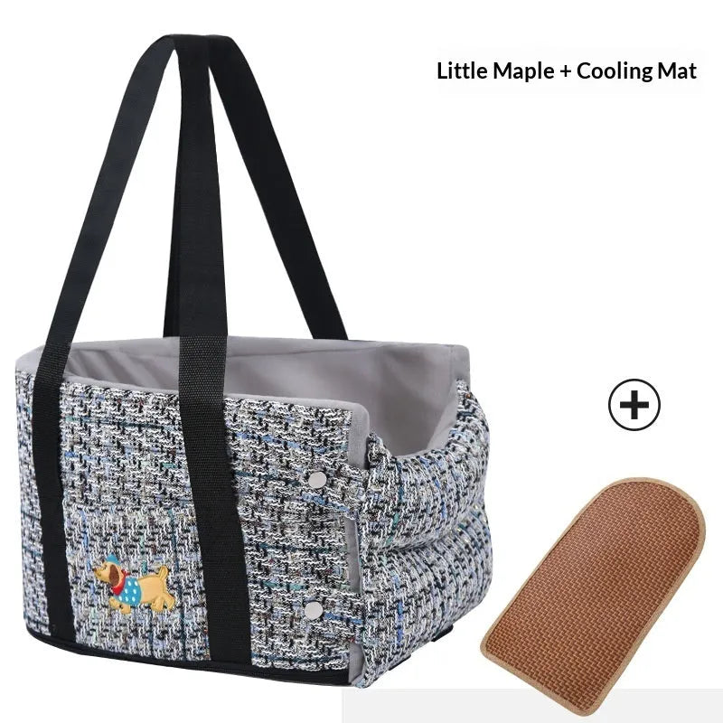 Car centre console pet pad in dark gray linen nest style for small dogs and cats
