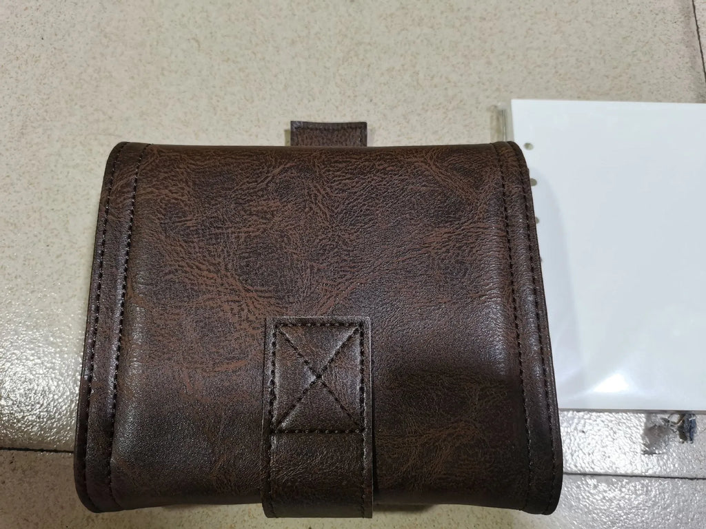 Brown retro buckle notebook with PU leather cover showing loose-leaf binder binding and A7 size format