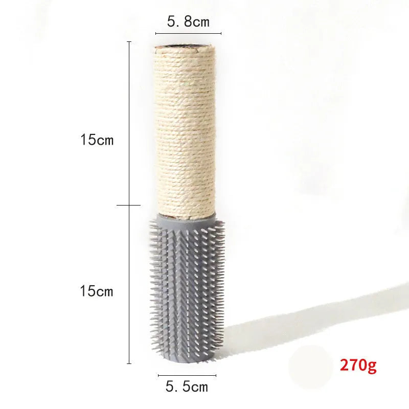 Brown sisal scratching post with face-rubbing device for cats, 30cm tall
