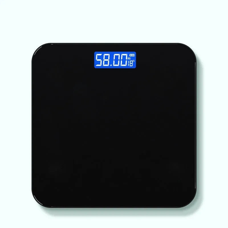USB rechargeable electronic body scale with cross design in black, white, and rose red colour options