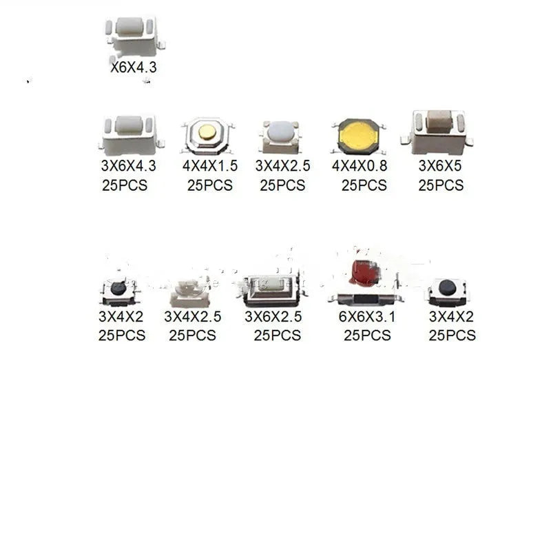 250 SMD patch button touch switches in box for electronic circuit board repair