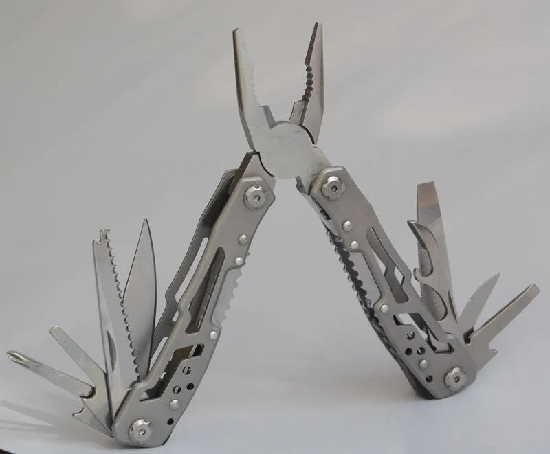 All steel 14-in-1 folding multi-function pliers with locking blade, 10cm folded length, black colour