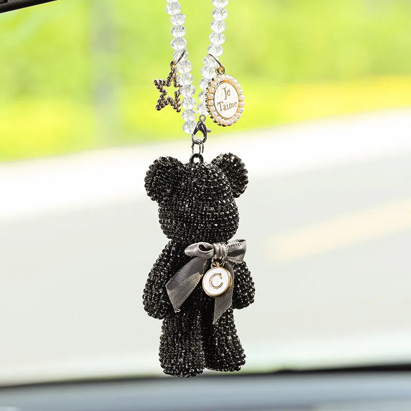 Violent Bear design car rearview mirror pendant with artificial crystal rhinestones, 5x9cm.