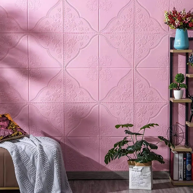 70cm square light blue foam wall sticker with three-dimensional plants and flowers pattern