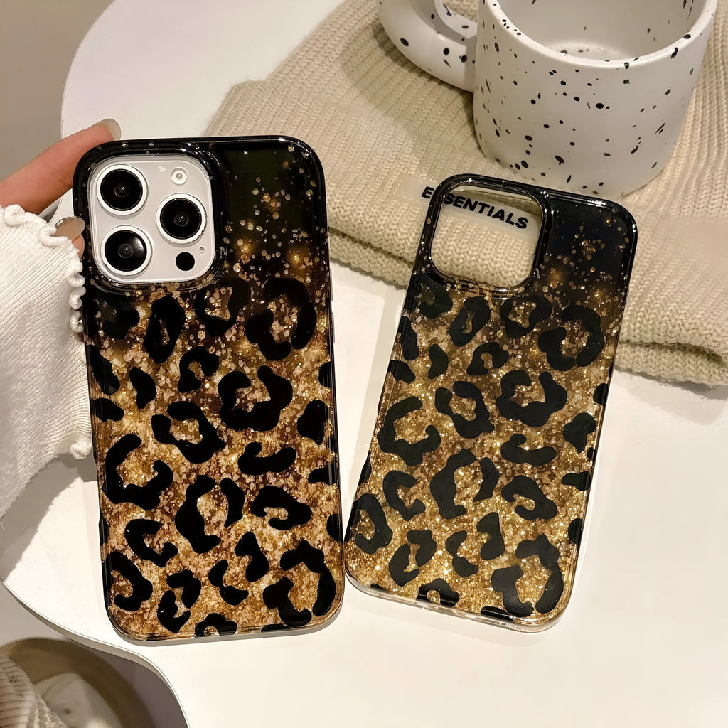 Black gold leopard print IMD phone case for iPhone 13 Pro Max, anti-fall design, personalised hot girl style