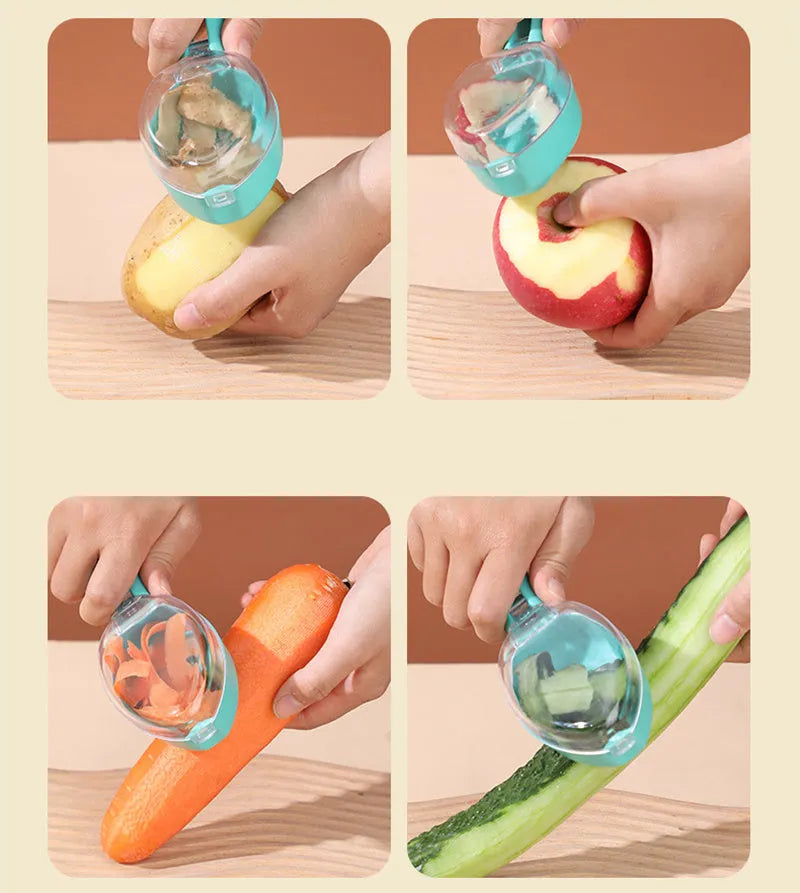 Yellow peeling knife with protective storage lid for fruit and vegetable preparation