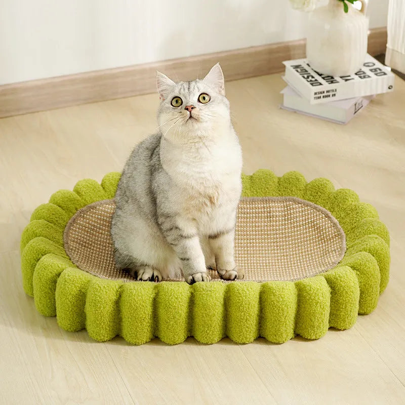 Green oval cat scratch pad bowl made from sisal material with 650mm length