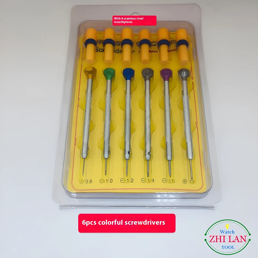 6-piece colour aluminium handle watch repair screwdriver set with oxidation treated heads
