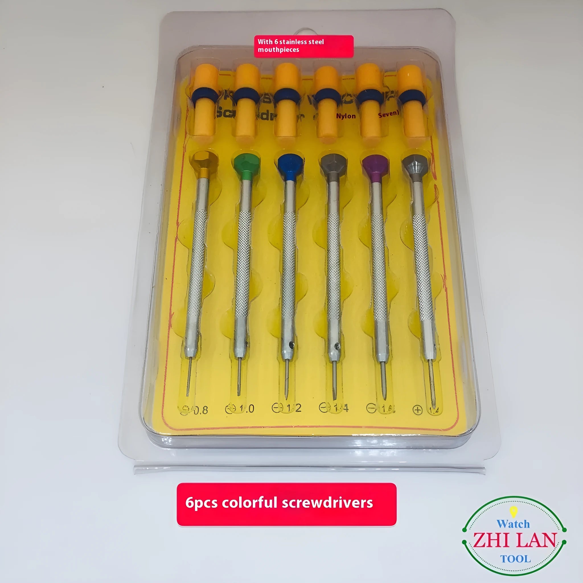 6-piece colour aluminium handle watch repair screwdriver set with oxidation treated heads
