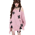 Off-the-shoulder ripped tassel sweater for women in loose fit polyester autumn winter purple black pink
