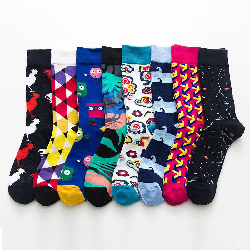 Pair of funny chicken geometry pattern cotton short socks in multicolour design on white background