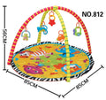 Soft velvet baby play mat with colourful animal designs, laid flat as a crawling carpet.