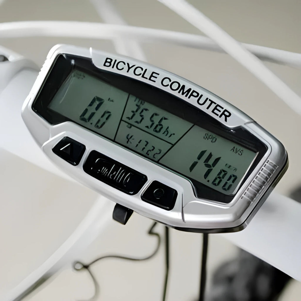 Shundong SD-558A 28-function bike speedometer with blue luminous display in black plastic housing