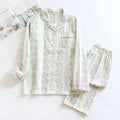 Japanese Sweet ladies red fruit print cotton gauze long sleeve top and trousers two-piece homewear set.