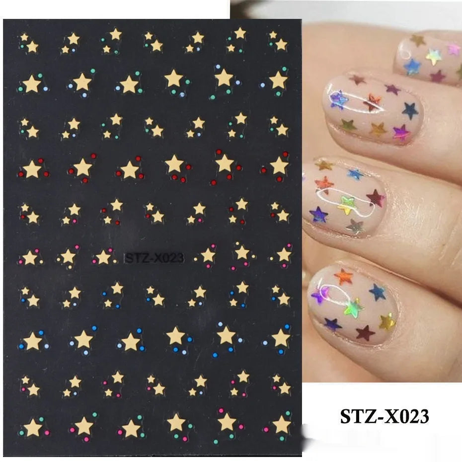 Cartoon nail art stickers sheet with black and silver love heart designs