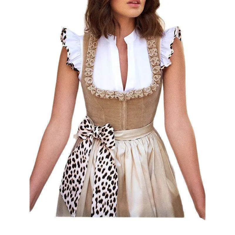 Khaki German Oktoberfest women's dress with cotton-polyester fabric in multiple sizes