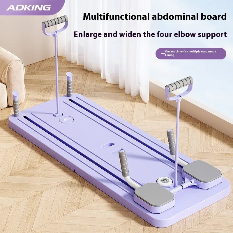 Standard purple multi-functional fitness board with automatic rebound abdominal wheel for core training.