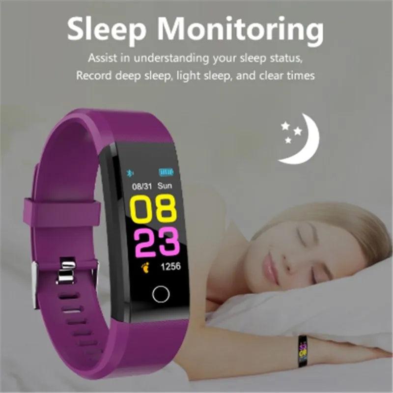 Screen Smart 115plus wristband heart rate monitor fitness tracker with colour LED display and touch screen, black TPU strap