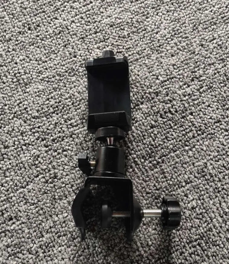Black camera clip vigorously clamp for mobile phone mounting with lazy bracket design