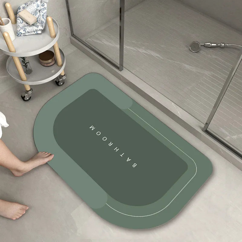 Blended bathroom floor mat in oval and rectangle shapes, Baikal colours blue light grey green dark grey