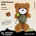 Plush catnip ball toy shaped as a character, measuring 15cm tall, with a bell and a 4cm catnip ball.