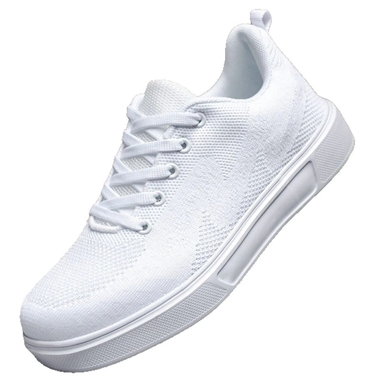 Light casual sports shoes with mesh upper and thick EVA sole in black and white colours