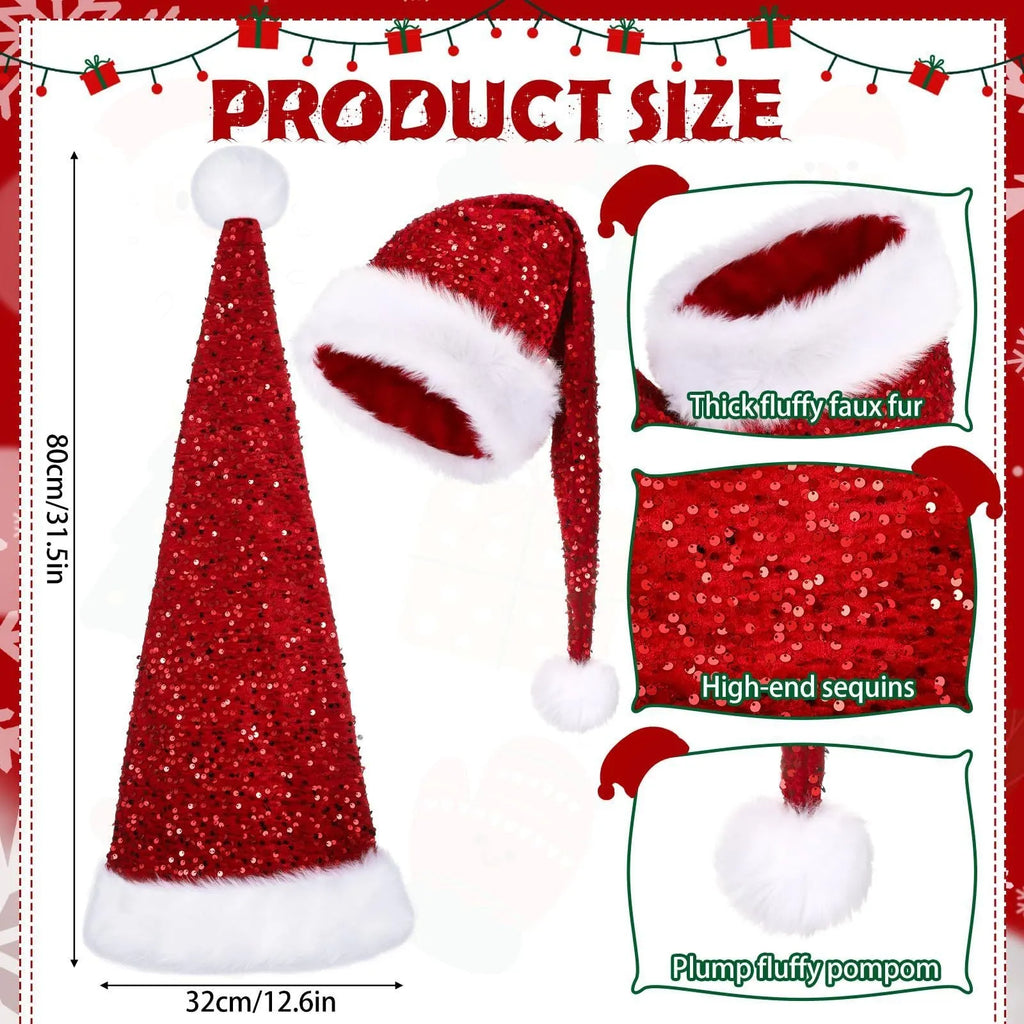 Long sequin Christmas decoration cap, 32 x 75cm, in gold, red, blue, or green