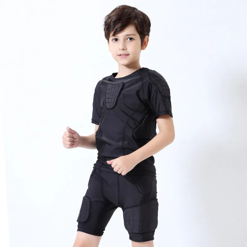 Children's anti-collision basketball cycling bodysuit top and shorts set in black Lycra