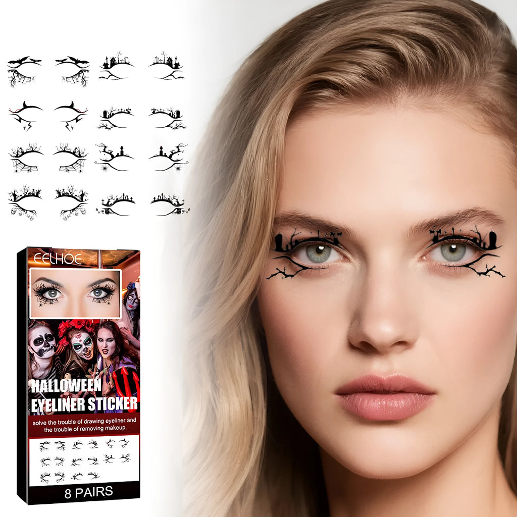 Set of bat and spider shaped decorative eyeliner stickers for makeup application.