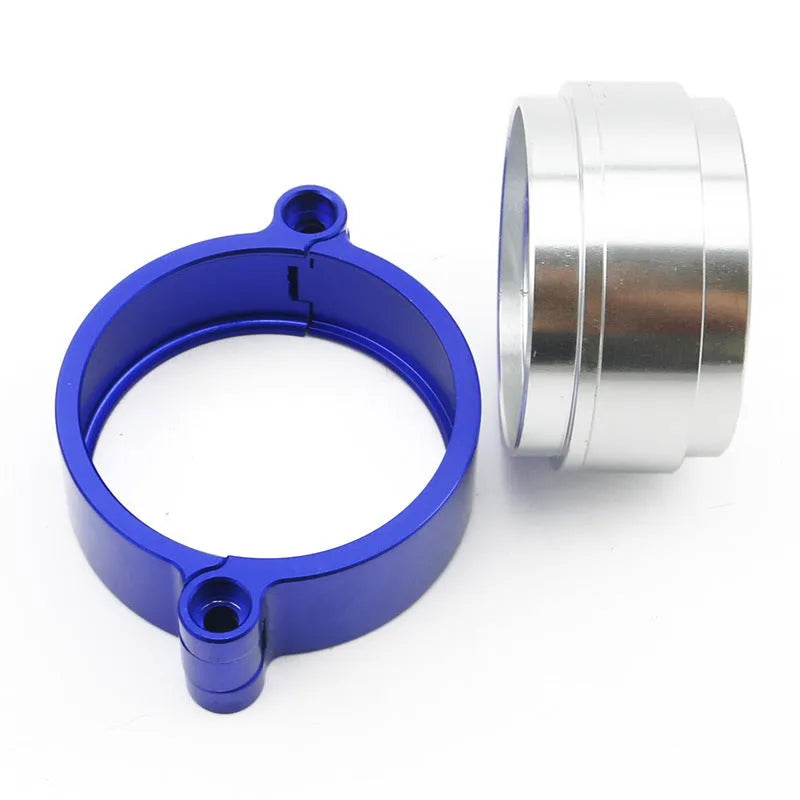 Aluminium car exhaust clamp in black on a 3-inch turbo downpipe