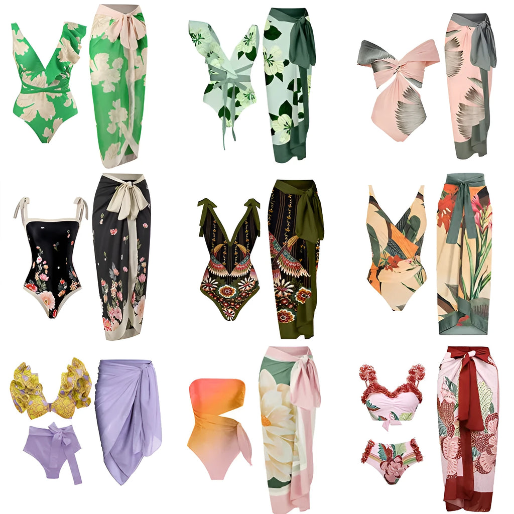 Women's French retro style bikini set with conservative belly coverage in multiple colour options