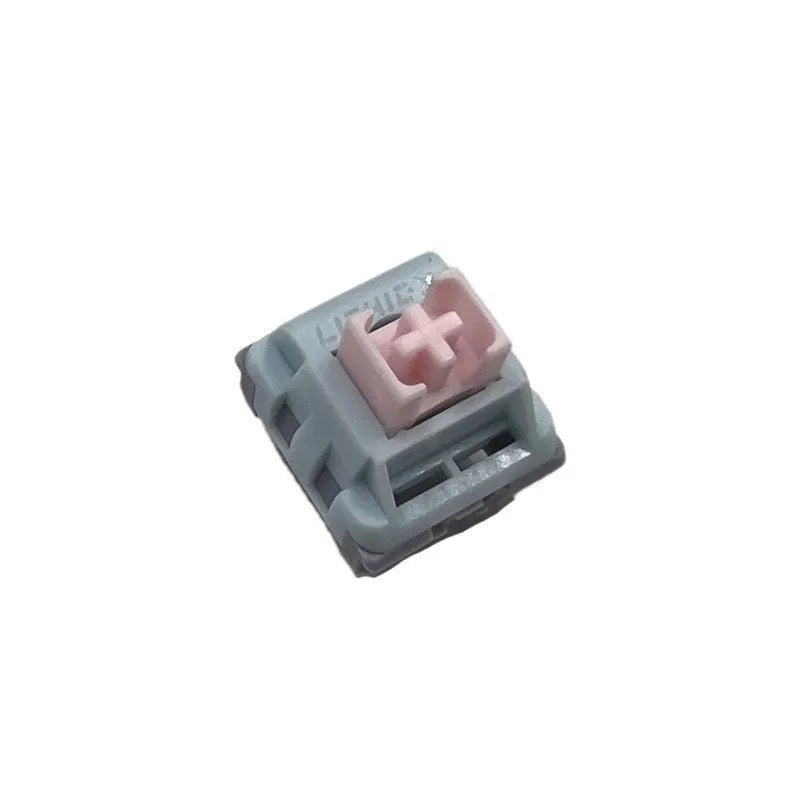 Four Dew Axis-4 linear mechanical keyboard switches with clear top housing on a white background.