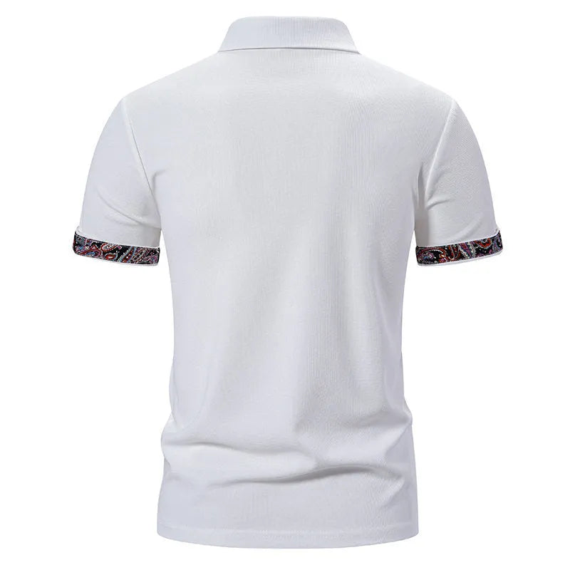 Men's plain colour cotton blend polo shirt with turnover collar and short sleeves.