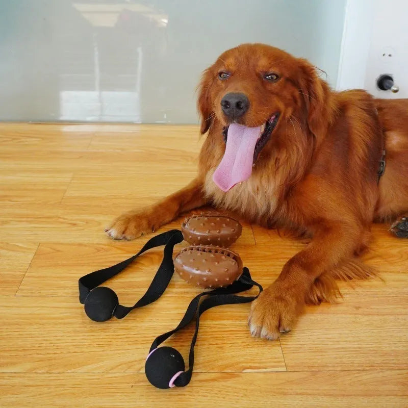 Brown coffee bean shaped dog chew toy made from TPR plastic with a rope knot texture.