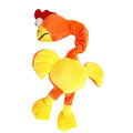 Squeaky chicken dog toy in black, green, or orange colours with bite-resistant latex construction