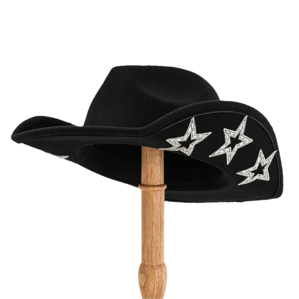 Beige woven polyester western-style top hat with a conical crown on a neutral background.