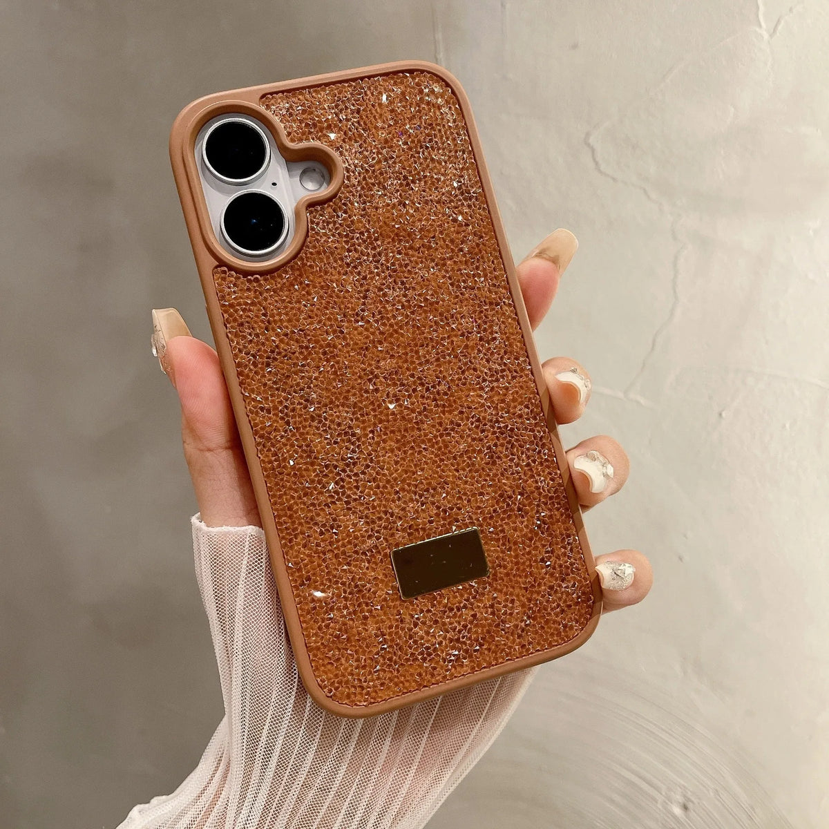 Luxury rhinestone full diamond graphene phone shell in black with frosted finish for iPhone models