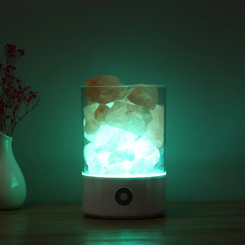USB Himalayan salt LED lamp with 5 colour-changing modes, 94 mm size, ABS and PC construction, black finish