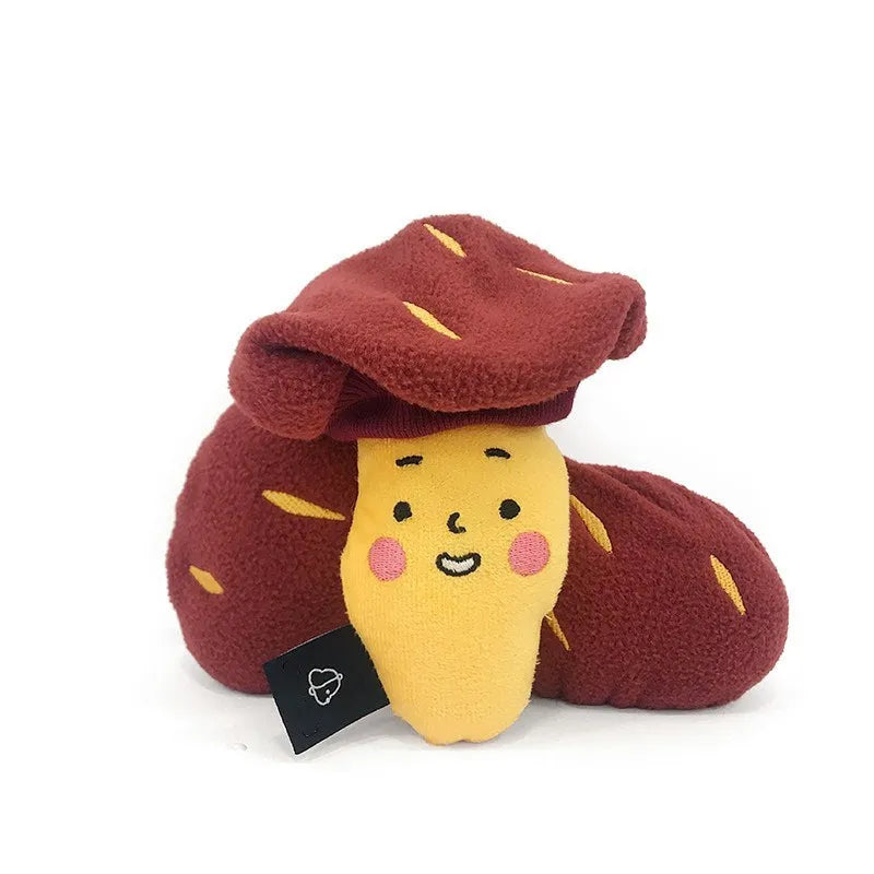 Red silicone sweet potato pet puzzle toy with hidden treat compartments for dogs
