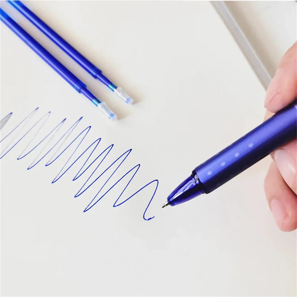 Blue retractable gel pen with 0.5mm stainless steel tip and erasable ink cartridge