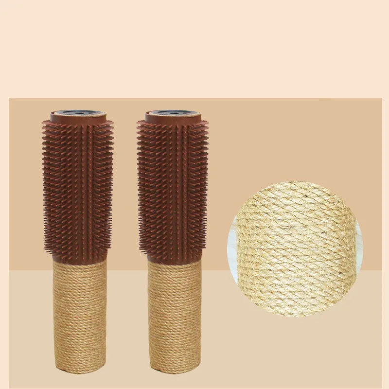 Brown sisal scratching post with face-rubbing device for cats, 30cm tall