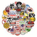Waterproof warning slogan stickers for motorcycle helmets and skateboards, 50 pack