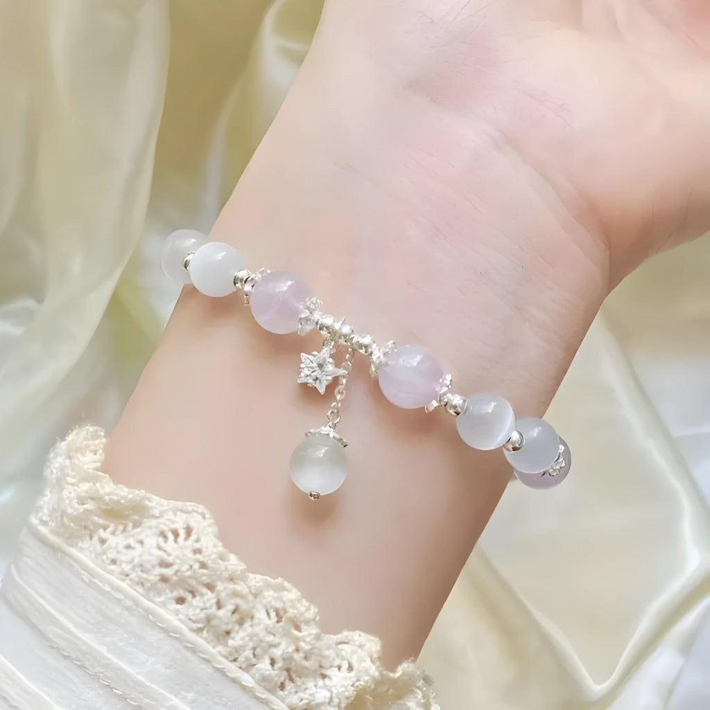 Opal amethyst crystal bracelet with moon charm over 20mm, manual processed women's cute accessory