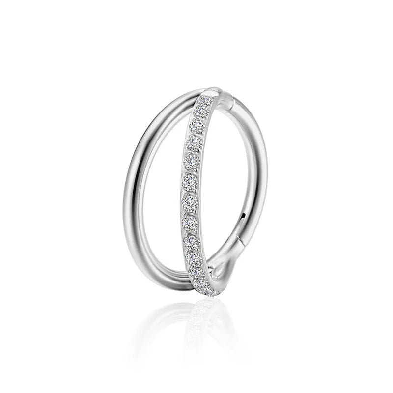 Titanium alloy fork nose ring body jewellery in silver colour, showing the forked end design.